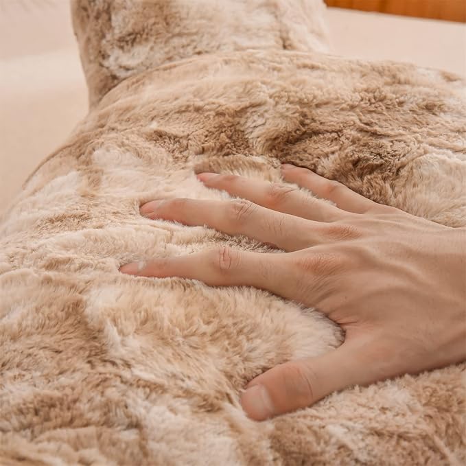 A Nice Night Faux Fur Soft Reading Pillow Bed Wedge Adult Backrest with Arms Back Support for Sitting Up in Bed/Couch for Bedrest, Tie Dyed Khaki