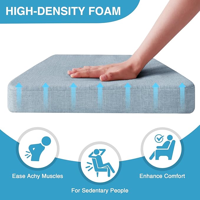 Chair Cushions for Dining Chairs Set of 4, Non Slip Kitchen Chair Pads, 17" x 16" x 2", Indoor Dining Chair Cushions with Ties, D-Shaped Seat Cushions for Kitchen Chairs, Light Blue