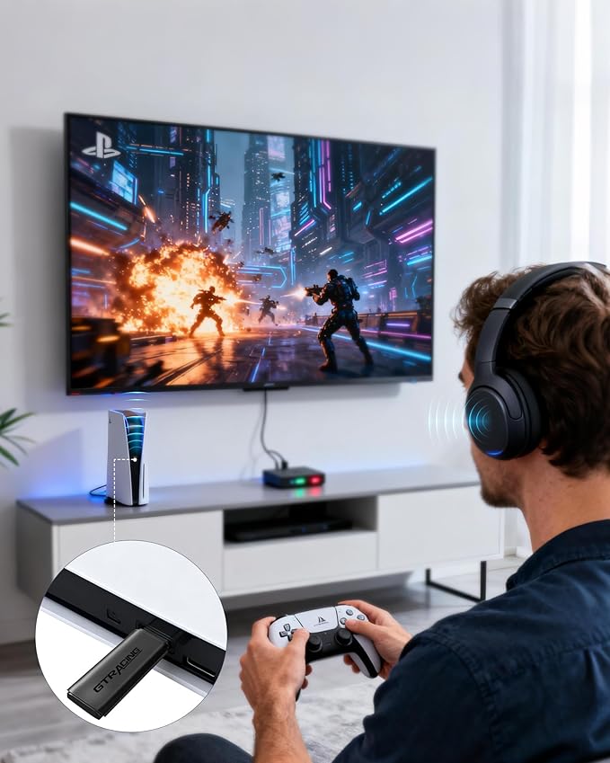GTPLAYER Gaming Chair with Bluetooth 5.1 Speakers + RGB Gaming Speakers + USB Adapter – Ergonomic Music Gaming Chair Bundle for Surround Sound, Low-Latency Wireless, and Complete Entertainment Setup