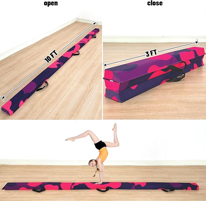 MARFULA 6 FT / 8 FT / 9 FT Folding Gymnastics Beam Foam Balance Floor Beam - Extra Firm - Suede Cover - Anti Slip Bottom with Carry Bag for Kids/Adults Home Use