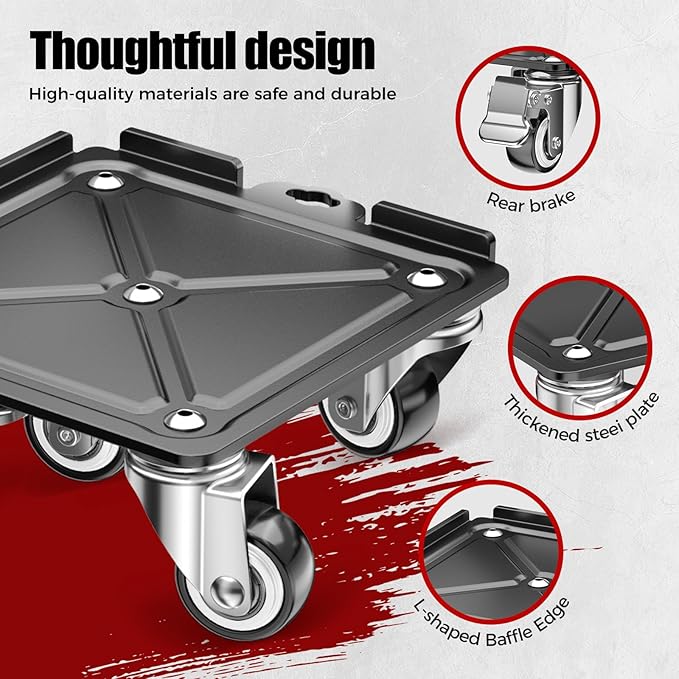 LOYAL TIGER Heavy Duty 3000LBS Furniture Dolly & Movers with 5 Wheels & Brake - 360° Rotating Moving Dolly for Furniture, Piano, Appliances - 6.4 Inch Non-Slip Sliders, Black