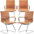DM Furniture Office Desk Chair Set of 4,No Wheels PU Leather Computer Chairs Mid Back Guest Chairs with Seld Base for School/Reception/Conference/Waiting Room, Terracotta