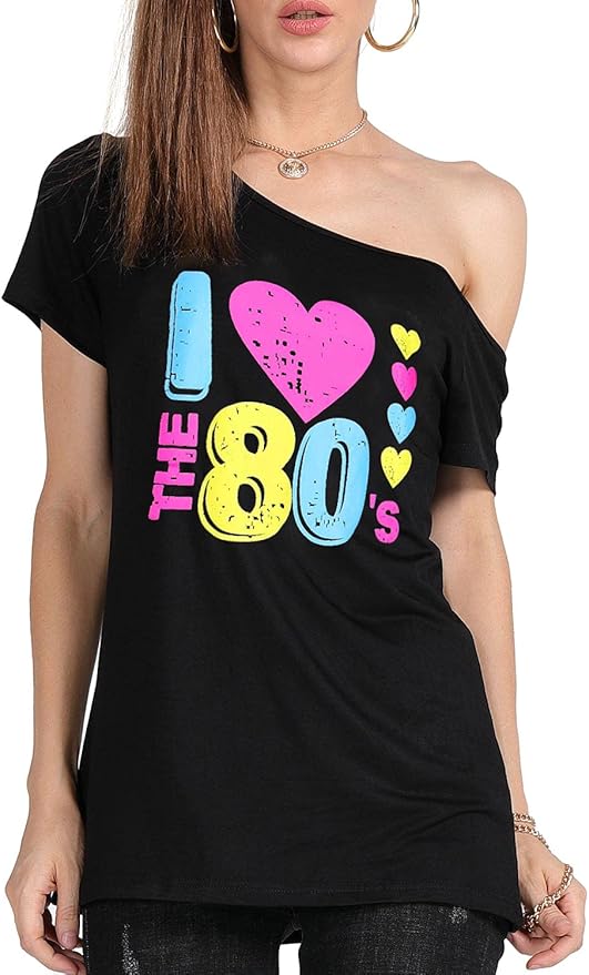 MAGICMK Women’s Short Lips Print Causal Off The Shoulder Plus Size T-Shirt Tops