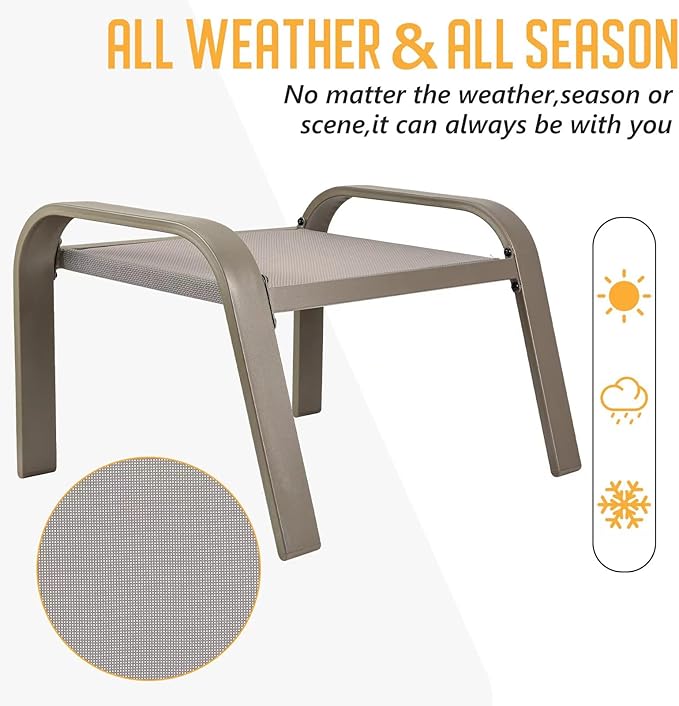 Deugold Outdoor Patio Footstools 2 Set Suit Patio Chairs Texliene Outside Ottomans Side Table for Backyard Beige