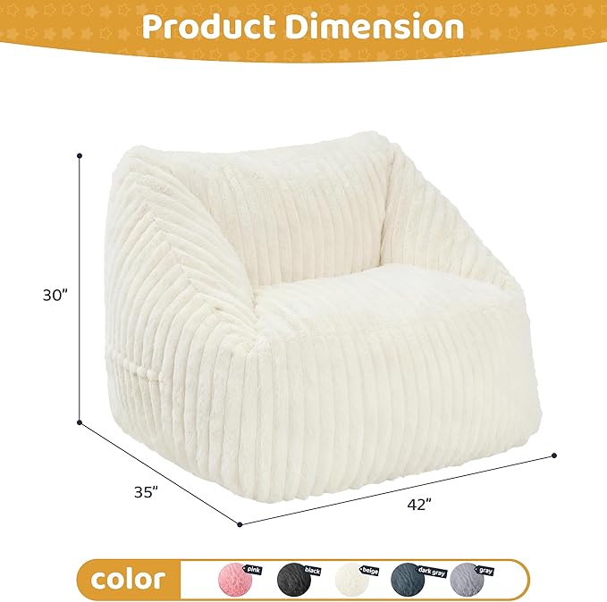 HABUTWAY Bean Bag Chair, Giant Bean Bag Chairs for Adults and Kids, Bean Bag Sofa, Lazy Floor Sofa, Faux Fur Beanbag Chair with Armrests for Living Room Bedroom (Beige)