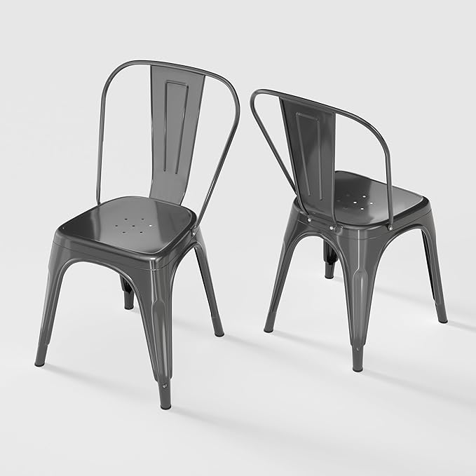 Metal Dining Chairs Set of 2,Stackable Tolix Chair Indoor/Outdoor for Kitchen,Cafe,Restaurant,Bistro & Patio Multiple Colors(Grey)