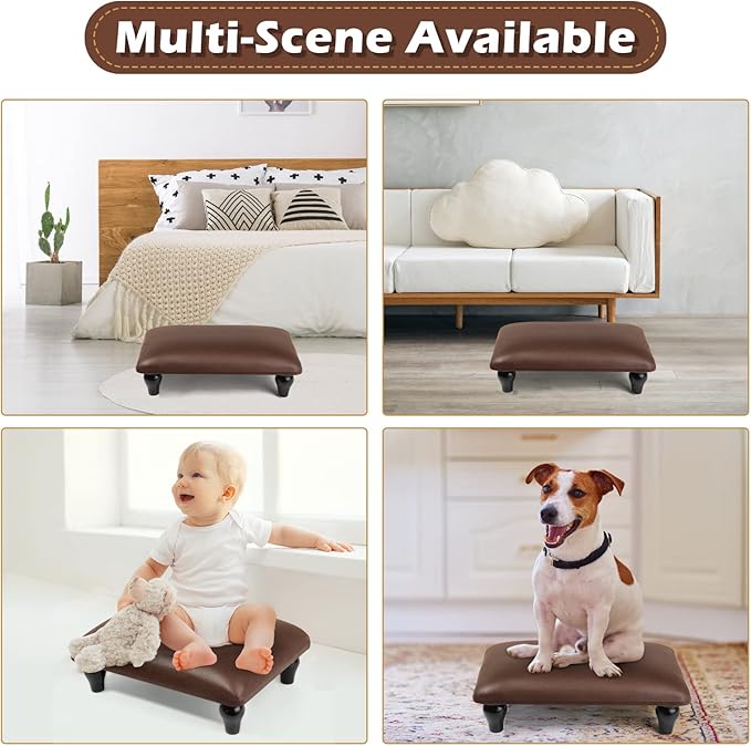 YOYETECO Small Foot Stool Ottoman with Stable Wood Legs Upholstered Footstool Padded Foot Rest Step Stool for High Beds Seat Chair Couch Sofa Patio Bedroom Living Room Office (5.9" H-Brown)