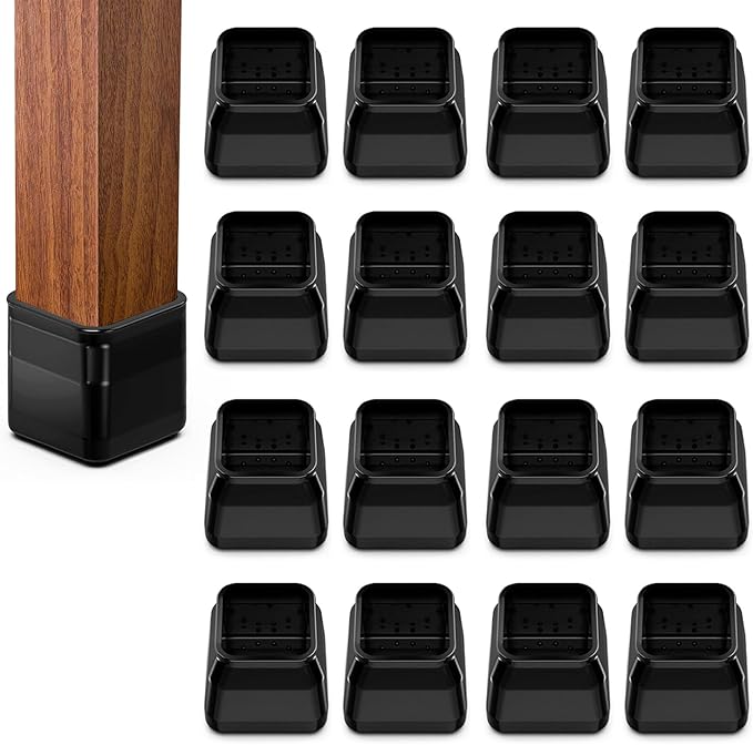 16pcs Square Chair Leg Floor Protectors, Felt Pads Chair Leg Protectors for Hardwood Floors, Silicone Furniture Feet Cups Covers Felt Pads, Prevents Scratches & Reduce Noise, Black, Large