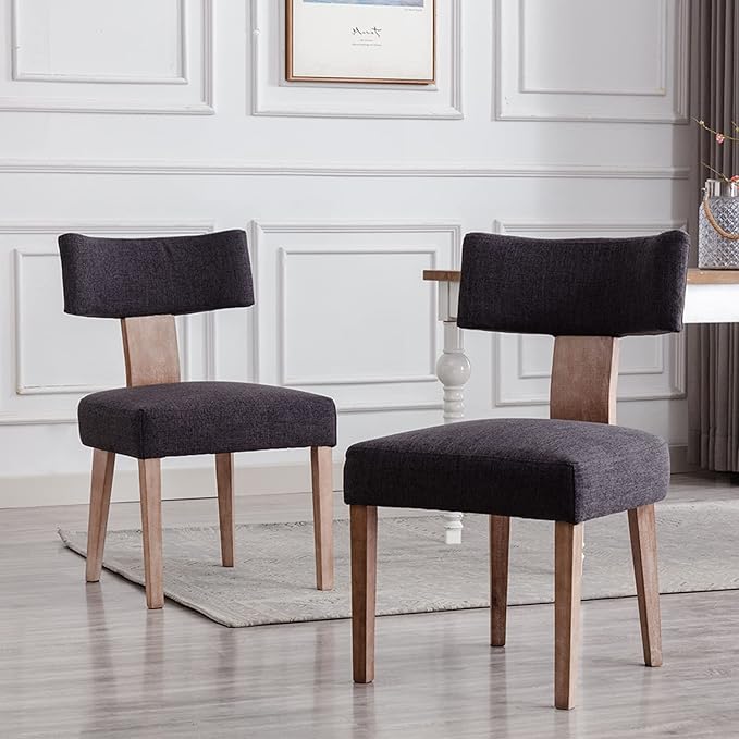 RIVOVA Linen Dining Chairs Set of 4, Modern Dining Chair with Curved Backrest and Wood Legs Upholstered Dining Chairs Farmhouse Dining Room Chairs Kitchen Chairs, Charcoal