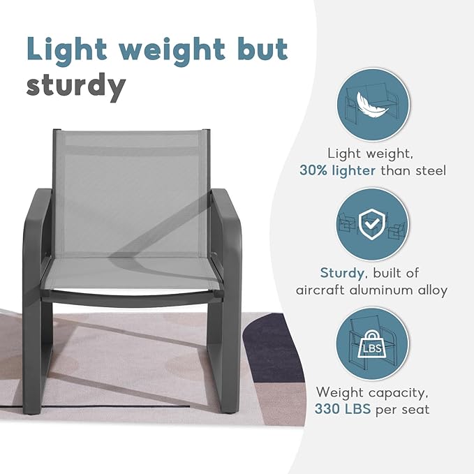 Litpony Aluminum Outdoor Patio Conversation Set, 4 Pieces Patio Furniture Sets with Breathable Textilene with Loveseat,Table and Chairs for Yard,Balcony,Grey