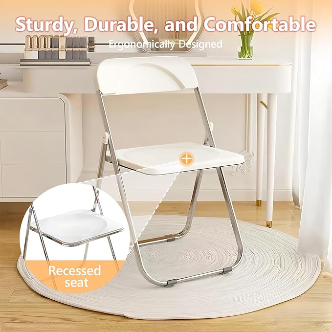 8 Pack White Plastic Folding Chairs - Event Starter Stackable for Church, Classroom, Community Hall (250lb Capacity)