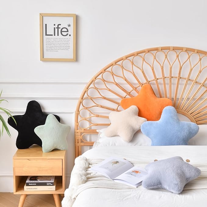 Xiashrk Star Pillow, Decorative Throw Pillows for Bed Couch, 15" Star Shaped Pillow Plush Floor Cushions Room Decor Pillow with Faux Rabbit Fur for Sofa Bedroom Living Room (Orange, 15" x 15")