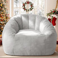Giant Bean Bag Chair with Armrests 47 Inch Large Plush Bean Bag Couch for Adults and Kids Fluffy Faux Fur Shell-Shaped Oversized Comfy Stuffed Sofa with Filler for Living Room, Bedroom, Gray