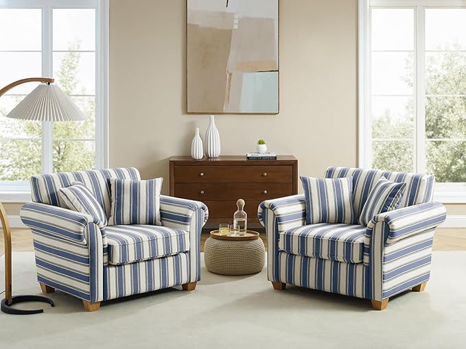 VANOMi 40" W Oversized Accent Chair, Oversized Reading Chair for Living Room, Comfy Reading Nook Chairs for Bedroom, Upholstered Large Chair Armchair Single Sofa for Small Space (Navy Stripe)