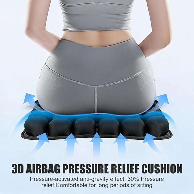 Inflatable Seat Cushion,Upgrade Travel Cushion for Airplane Without Air Pump,Pressure Relief Seat Cushion,Coccyx Tailbone Pain Relief,Cushion for Long Applicable to Various Scenarios