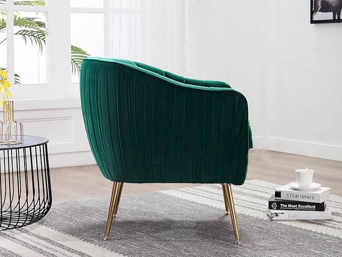 Altrobene Velvet Accent Chair, Modern Barrel Arm Chair with Golden Finished Metal Legs for Living Room and Bedroom, Christmas Green