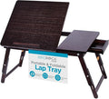 Sofia + Sam Bamboo Laptop Lap Tray with Adjustable Legs | Foldable Breakfast Serving Bed Tray | Lap Desk with Tilting Top and Side Drawer | Laptop Stand | Walnut