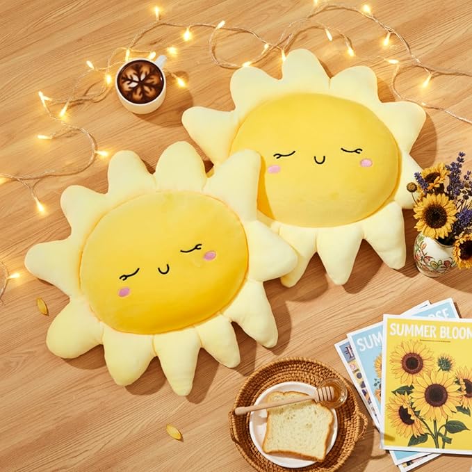 Juexica 2 Pcs Sun Pillow Plush Sofa Cushion Cute Stuffed Sun Shaped Floor Pillow Car Throw Soft Toy for Kids Women Girls Bed Home Decoration (13.7 Inch)
