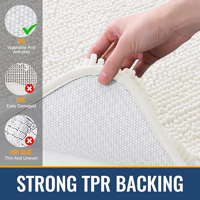 Arotive Bathroom Rugs 34x21, Extra Soft Absorbent Shaggy Chenille Bath Rugs, Machine Washable Rubber Backing Non-Slip Bath Mats for Bathroom Floor Tub and Shower, Home Decor Accessories, Ivory