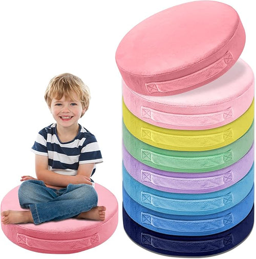 16 Pcs Round Floor Cushions for Kids, 15'' Plush Flexible Seating Pillows with Handles, Soft Chair Seats for Classroom Elementary Daycare Preschool Playroom Reading Corner Multicolor