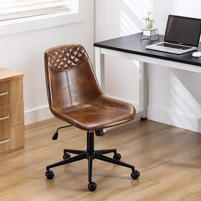 DUHOME Modern PU Leather Office Chair Desk Chair Swivel Computer Chair Yellowish-Brown