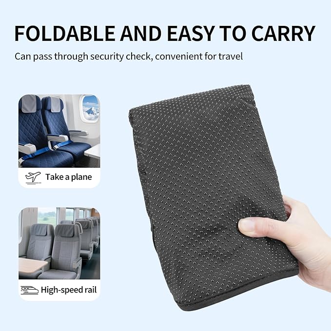 Airplane Seat Cushion - INFLATE/Deflate Built in Pump Inflatable Pad for Office Chairs, Wheelchairs, Car Seats & Outdoor Cushions 17.7x15.7 inches (Black)