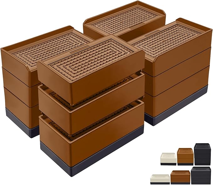 ANNKUT Furniture Risers 4 Inch, Heavy Duty Furniture Elevator in Heights of 1.5, 3 or 4 Inch， Rectangle Raising Blocks for Bed, Couch, Desk, Sofa, Tables,Support Up to 1,300 Lbs (4 Pack-Brown)
