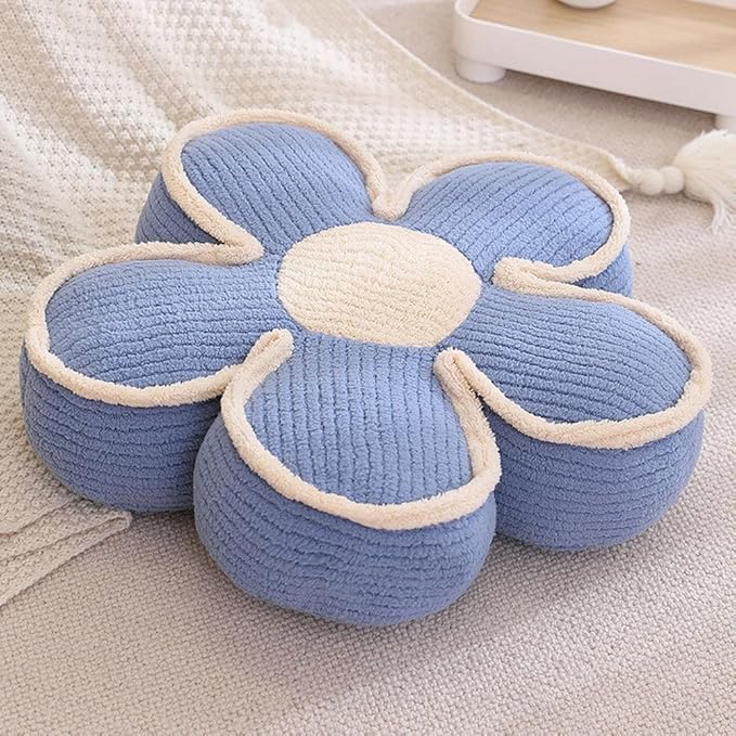 Sexysamba Flower Shaped Floor Seat Pillows Cushions 25.6" x 7.5", Giant Aesthetic Daisy Flower Decorative Throw Pillows Preppy Floor Seating Cushion for Girls Bedroom Room Sofa Chair Decor,Blue