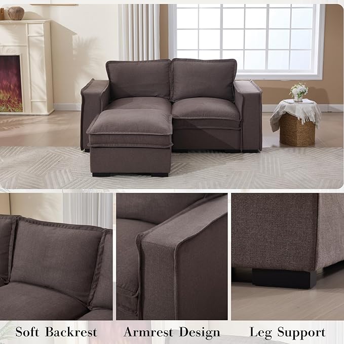 HEAY-YO 67 Inches Modern Modular Sectional Sofa,L Shape 2-Seater Comfy Couch with Moveable Ottoman,Floor Loveseat Sofa for Living Room Bedroom Apartment,Linen Grey