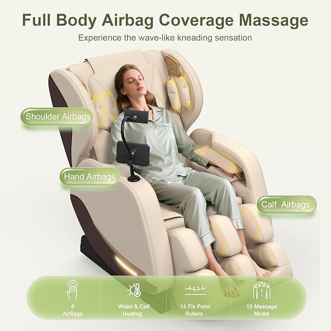 2026 Massage Chair Full Body, Zero Gravity Massage Chair Recliner with 14 Fixed Rollers, 8 Airbags, Foot Massage, Lumbar Heating, Touch Screen, Bluetooth Speaker & Ambient lighting for Lover, Parents