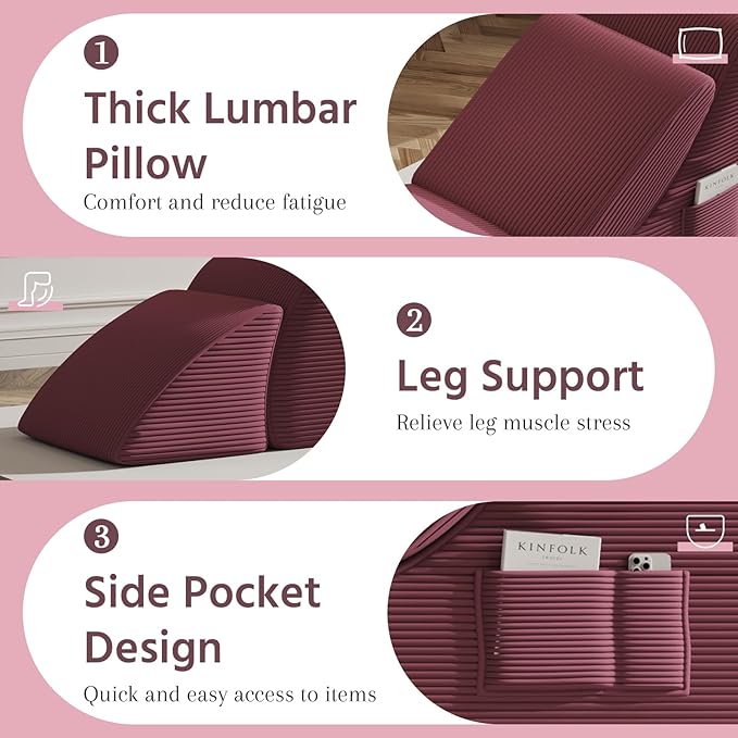Yoga Chair, Lounge Chair for Yoga with Side Pocket&Lumbar Pillow&Ottoman, for Stretching, Relaxation(Red)