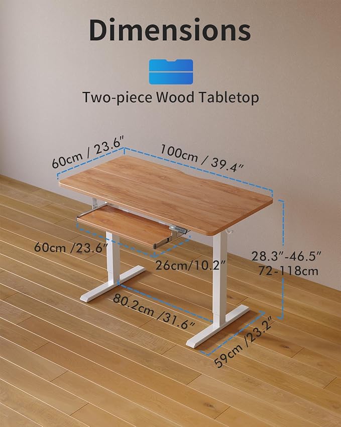 FEZIBO Standing Desk with Keyboard Tray, 40 x 24 Inch Adjustable Height Sit Stand Desk with Memory Presets for Home Office, Ergonomic Computer Workstation, Light Rustic