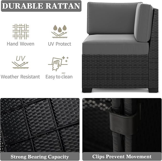 LayinSun 6 Pieces Patio Furniture Set, Black Rattan Modular Sectional Outdoor Conversation Sofa Set