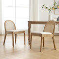 HEAH-YO Rattan Dining Chairs Set of 2, Upholstered Sherpa Dining Room Chairs with Backrests, Modern Kitchen Chairs with Wood Legs for Dining Room, White