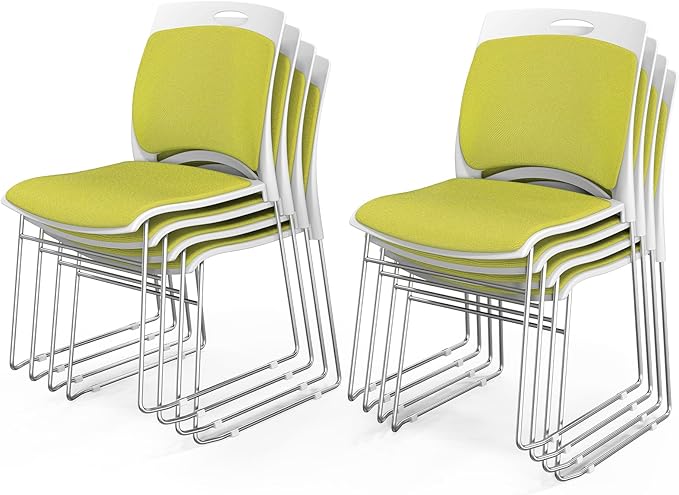 VINGLI Stackable Chairs Set of 8, Stacking Office Chairs with Metal Sled Base, Ergonomic Plastic Padded Seat & Back, Capacity 350lbs, Stacking Chairs for Waiting Room Break Room Banquet Guest, Green