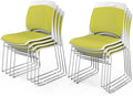 VINGLI Stackable Chairs Set of 8, Stacking Office Chairs with Metal Sled Base, Ergonomic Plastic Padded Seat & Back, Capacity 350lbs, Stacking Chairs for Waiting Room Break Room Banquet Guest, Green
