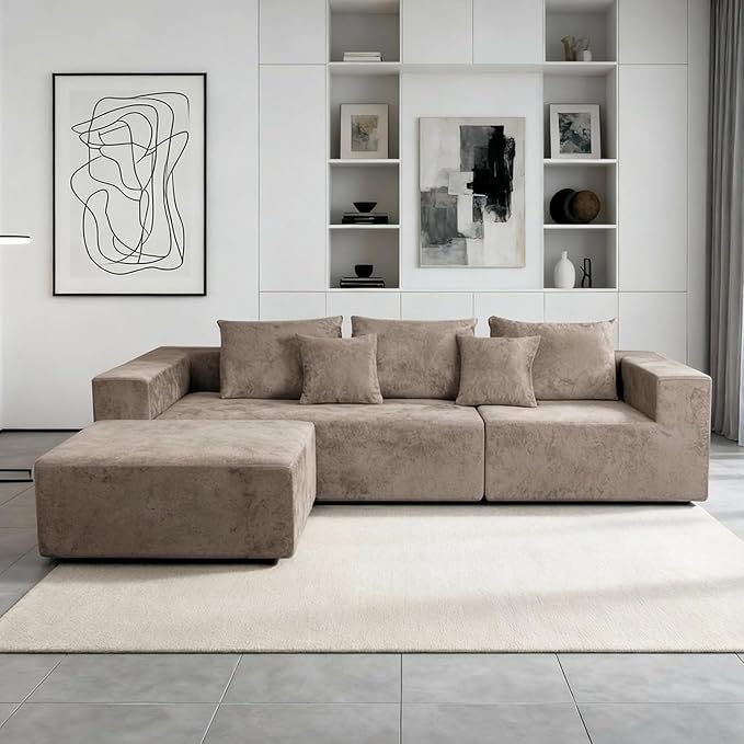 Sytopia 109" L-Shaped Cloud Couch, Boneless Modular Sectional Sofa with Deep Seat for Living Room Bedroom, Modern Floor Couch Chenille, Comfy Sleeper Futon Sofa Bed 40D Foam Furniture, Left Facing