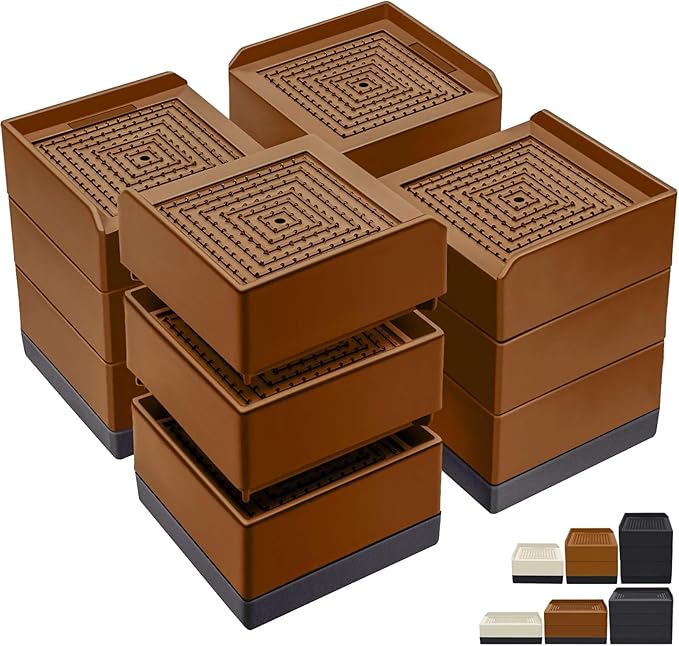 ANNKUT Bed Furniture Risers 4 Inch, Heavy Duty Furniture Elevator in Heights of 1.5, 3 or 4 Inch， Square Raising Blocks for Bed, Couch, Desk, Sofa, Tables,Support Up to 1,300 Lbs (4 Pack-Brown)