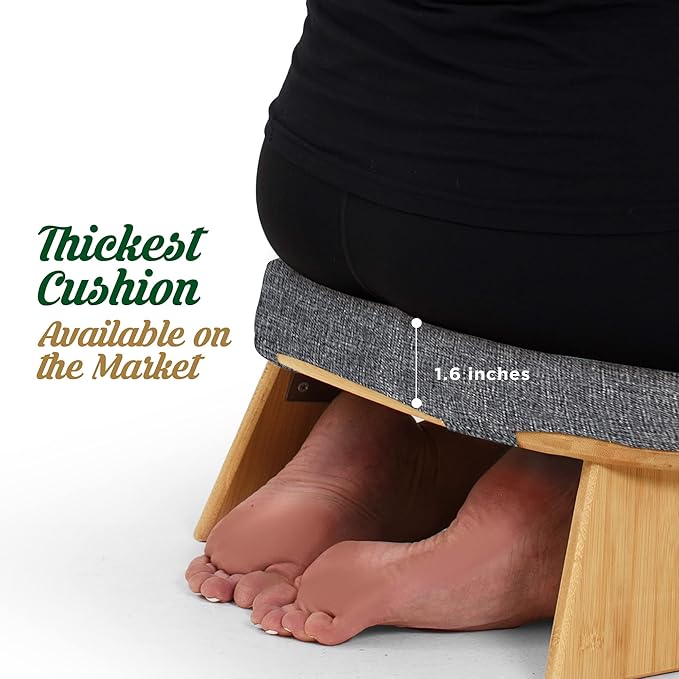 MONK & LLAMA Meditation Bench - Foldable, Ergonomic, Bamboo Kneeling Stool— Perfect Seiza Bench Meditation Stool Chair for Prayer & Travel - Deeper & Enjoyable Sessions