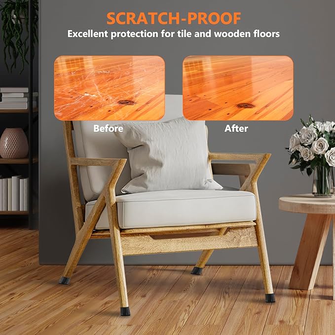 36pcs Round Chair Leg Floor Protectors, Felt Pads Chair Leg Protectors for Hardwood Floors, Silicone Furniture Feet Cups Covers Felt Pads, Prevents Scratches & Reduce Noise, Black, X-Small