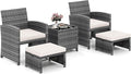 Tangkula 5 Pieces Patio Conversation Furniture Set, PE Wicker Outdoor Cushioned Chairs with 2 Ottomans, and Storage Coffee Table, for Porch, Garden and Balcony