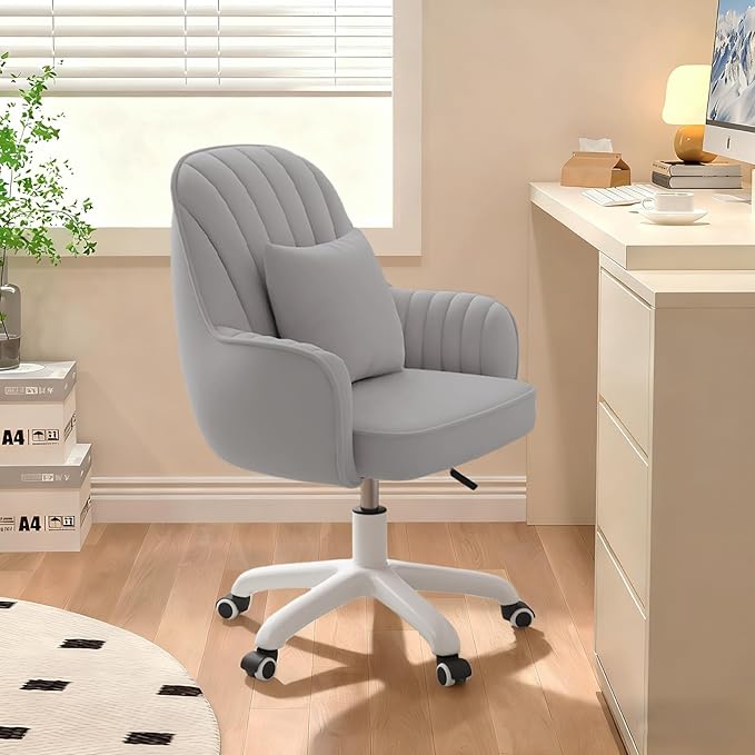 WXJHL Home Office Chair Velvet Vanity Chairs Cute Makeup Desk Chair with Wheels Mid Back Computer Chairs Height Adjustable Small Swivel Rolling Task Chair