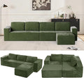 Furnify 136" Modular Sectional Sofa with L-Shape Chaise, Right/Left Facing Deep Seat Cloud Couch, No Assembly Required, Upholstered Couch for Living Room Bedroom (Green, Plush Corduroy Fabric)
