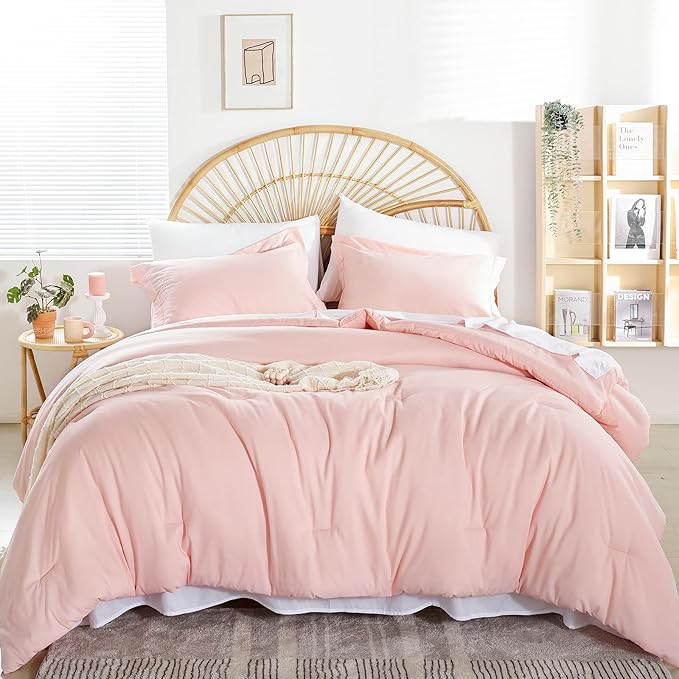 weigelia King Size Comforter Set 7 Pieces Blush Pink Comforter Set Soft Fluffy Bed in a Bag King Bedding Set with Sheets Pillow Shams and Pillowcases for All Season