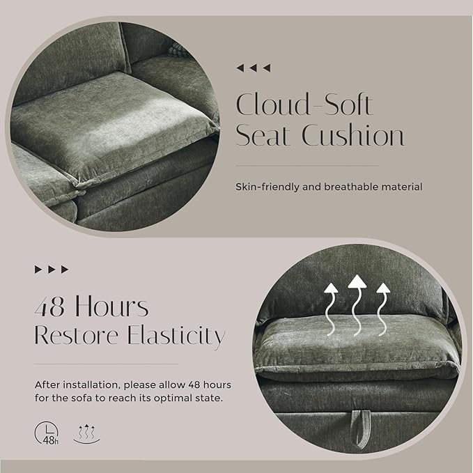 112.6" Sectional Couches for Living Room, Cloud Couch Sectional with Large Storage, U-Shape Modular Sectional Sofa with Ottoman, 6 Seater Chenille Sofa with Pillow for Apartment, Bedroom, Green