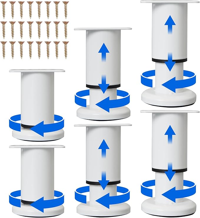 Olldag 6 Pcs Adjustable Height Furniture Support Legs [with Screws] 3.15-4.72 inch, Metal Heavy Duty Furniture Replacement Legs for Chair/Bed/Sofa/Cabinet/Couch/Dresser/Bed/Table (White)