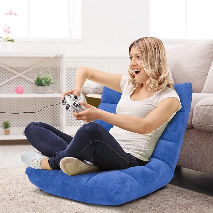 ARLIME Adjustable Floor Chair, 14-Position Lazy Sofa Chair with Back Support & Thick Padding, Portable Foldable Floor Couch for Adults, Kids, Use in Bedroom, Living Room, Home Theater (Blue)