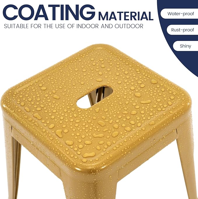 Brage Living 18 Inch Industrial Metal Stools Set of 2, Stackable Classroom Stools, Backless Metal Dining Chairs for Indoor Outdoor, Kitchen Short (Mustard Yellow)