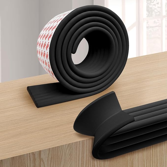 PUSHUJIA Edge and Corner Guards with Strong Adhesive Extra Thick Baby Proofing Furniture Protector for Table Desk Bed Cabinets Child Safety for Home and Nursery (Black, 6.56 Feet)