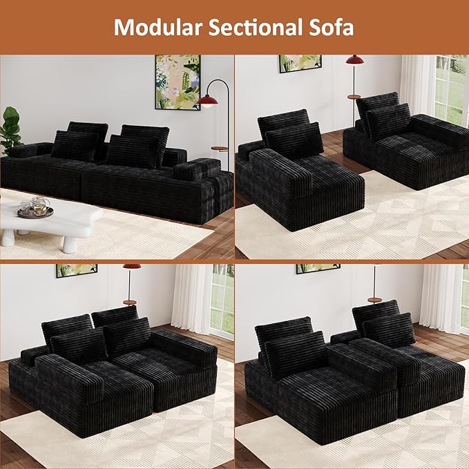 111" Boneless Chaise Lounge Chair Indoor Oversized Sleeper Loveseat Sofa Bed, Cloud Couch Sectional, for Living Room, Modular Sectional Sofa,Corduroy Sofa, with Deep Seat, No Assembly Required